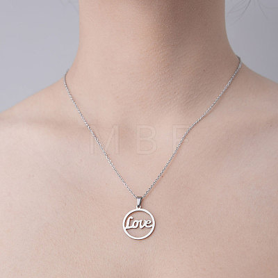 201 Stainless Steel Word Love Pendant Necklace NJEW-OY001-44-1
