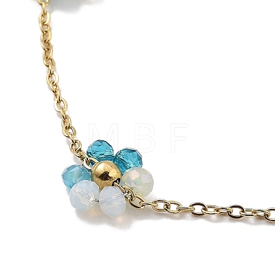 Glass Flower Link Chain Necklaces NJEW-H041-04G-03-1