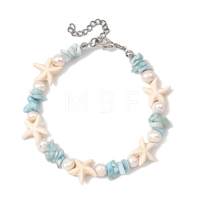 Synthetic Turquoise & Natural Larimar & Cultured Freshwater Pearl Beaded Bracelets for Women BJEW-JB13951-1