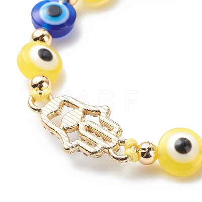 Evil Eye Resin Bead & Hamsa Hand Alloy Rhinestone Braided Beaded Bracelets for Girl Women BJEW-JB08740-02-1