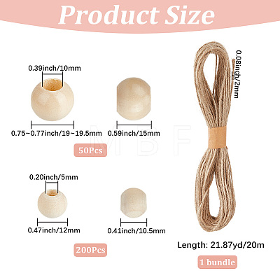 250Pcs 2 Styles Undyed Oil Coated Wooden Beads WOOD-PA0001-54-1