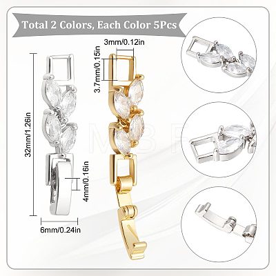 10Pcs 2 Colors Rack Plating Brass Clear Cubic Zirconia Watch Band Clasps KK-SC0003-10-1
