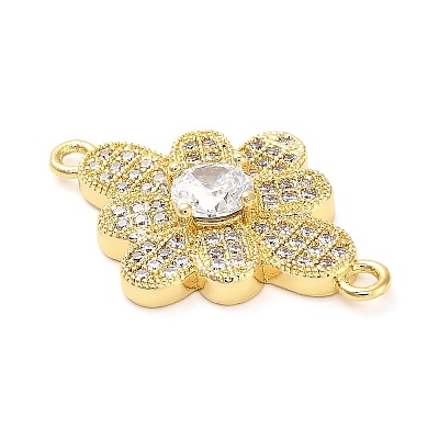 Brass Clear Cubic Zirconia Flower Connector Charms KK-L229-063G-1