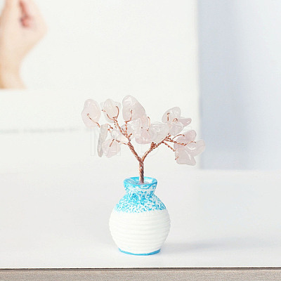 Resin Vase with Natural Rose Quartz Tree Ornaments BOHO-PW0001-086B-02-1