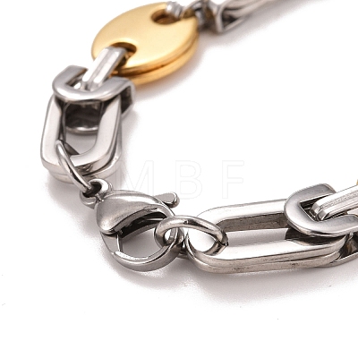 Vacuum Plating 304 Stainless Steel Bean Link Chains Bracelet STAS-E160-09GP-1