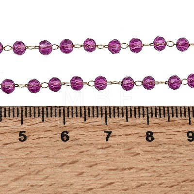304 Stainless Steel with Glass Faceted Rondelle Bead Handmade Link Chain Birth Stone Necklaces for Women NJEW-G195-01G-08-1