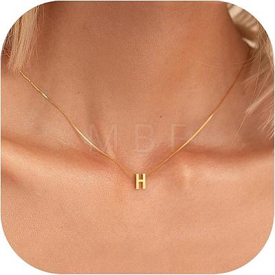 304 Stainless Steel Initial Pendant with Brass Box Chain Necklaces for Women FS-WG8229D-08-1