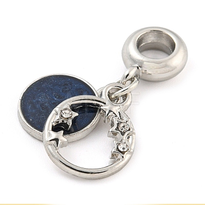 Rack Plating Alloy Enamel Flat Round with Star European Dangle Charms FIND-B034-08P-01-1