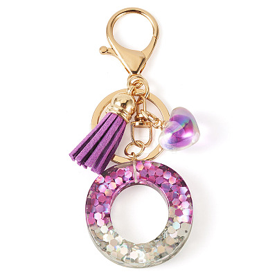 Alloy Resin Heart Keychains KEYC-TADJ0002-01G-O-1