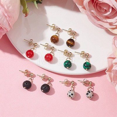 Natural & Synthetic Mixed Gemstone Round Ball Dangle Stud Earrings EJEW-JE05537-1
