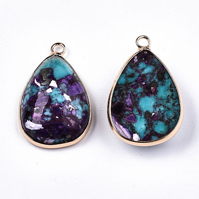Teardrop Assembled Synthetic Turquoise and Natural Regalite/Imperial Jasper Pendants G-N330-20A-1