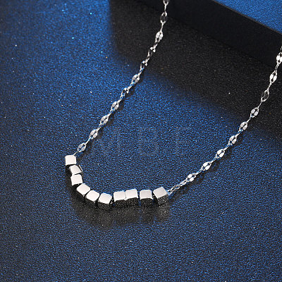 304 Stainless Steel Geometric Square Beaded Pendant Dapped Chain Necklaces for Women WG5ACA6-01-1