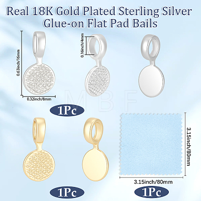 2Pcs 2 Colors 925 Sterling Silver Glue-on Flat Pad Bails STER-BBC0009-76-1