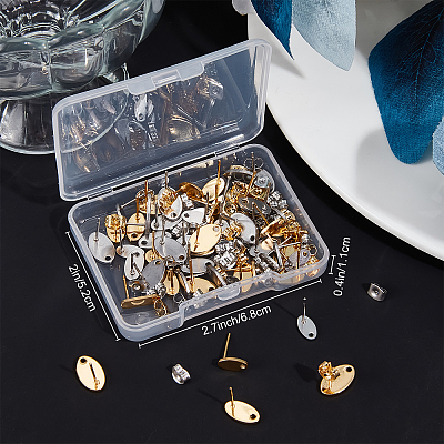 60Pcs 6 Style 201 Stainless Steel Stud Earring Findings EJEW-BBC0001-03-1