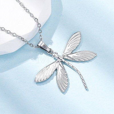 Dragonfly 304 Stainless Steel Pendant Necklaces NJEW-H059-05P-1