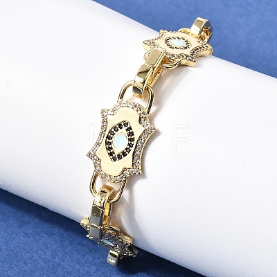 Brass Micro Pave Cubic Zirconia Link Chain Bracelets for Women BJEW-H639-13G-1