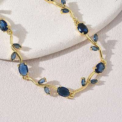 Brass Glass Flower Link Chain Bracelets KK-CBA7DFA-01G-D-1
