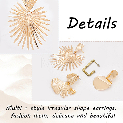 ANATTASOUL 8 Pairs 8 Style Gingko Leaf & Fan & Spiral & Trapezoid Alloy Dangle Stud Earrings for Women EJEW-AN0001-45-1
