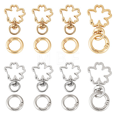 10Pcs 2 Colors Flower Alloy Swivel Snap Hook Clasps & 10Pcs 2 Colors Alloy Spring Gate Rings Findings Kits FIND-TADJ0001-21-1