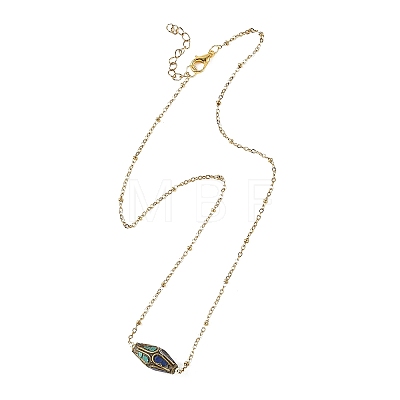 Brass Synthetic Coral and Turquoise Tibetan Beads Pendant 304 Stainless Steel Satellite Chain Necklaces NJEW-JN06517-1