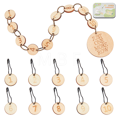  Number 1~10 Wooden Beaded Knitting Row Counter Chains & Charms Locking Stitch Makers DIY-NB0010-23-1