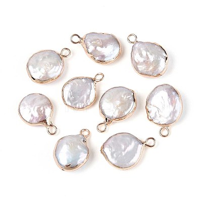 Electroplated Natural Keshi Pearl Flat Round Pendants PEAR-S018-02C-01B-1