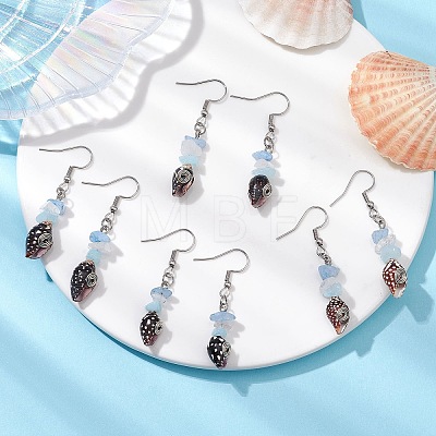 Spiral Shell & Natural Gemstone Dangle Earrings for Women EJEW-JE05813-1