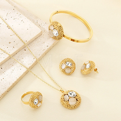 304 Stainless Steel & Cubic Zirconia & Cat Eye Pendant Necklaces & Stud Earrings & Rings & Bangles FS-WGBA184-01-1