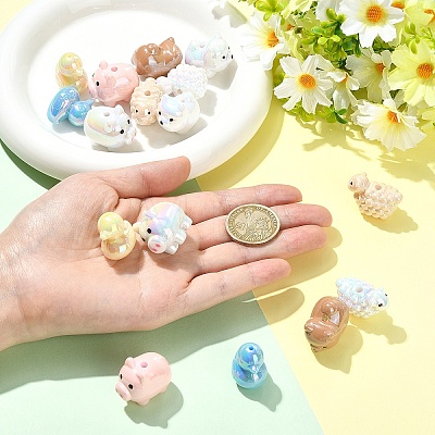 16Pcs 8 Styles Animal Theme UV Plating Acrylic Beads OACR-YW0004-42-1