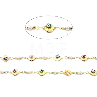Handmade Brass Enamel Moon & Star with Evil Eye Link Chain CHC-I045-13G-1