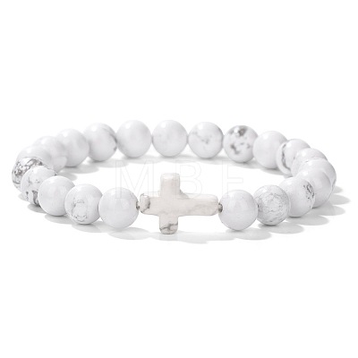 Synthetic Howlite Round Beads Stretch Bracelets YG0612-14-1