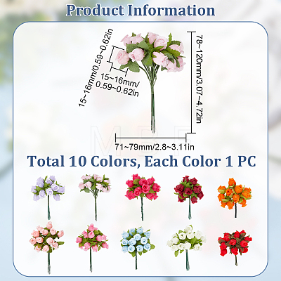 10Pcs 10 Colors Cloth Simulation Flower 12 Heads A Bouquet Roses AJEW-CA0003-70-1