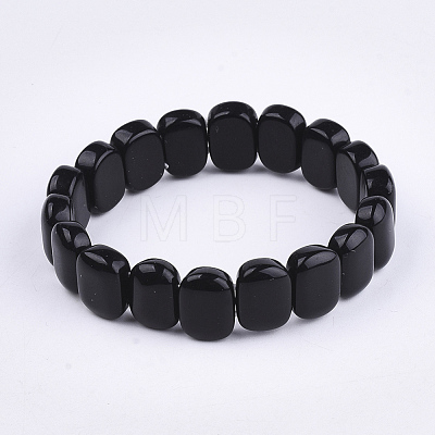 Natural Black Agate Stretch Bracelets BJEW-S039-05B-1