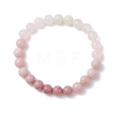 8.5MM Round Natural Rhodochrosite & Rose Quartz & White Moonstone & Pink Opal Stretch Beaded Bracelets BJEW-JB12986-02-1