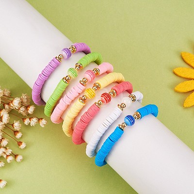 Handmade Polymer Clay Heishi Beads Stretch Bracelets Sets BJEW-SZ0002-11-1