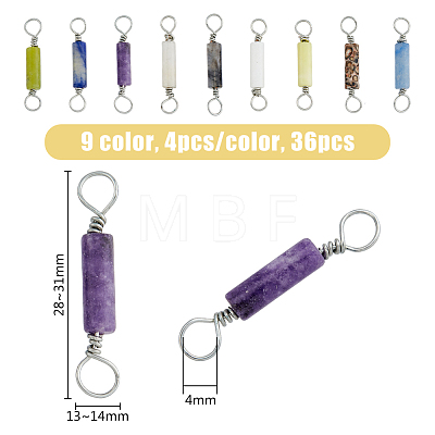 36Pcs 9 Styles Natural Mixed Gemstone Connector Charms PALLOY-AB00132-1