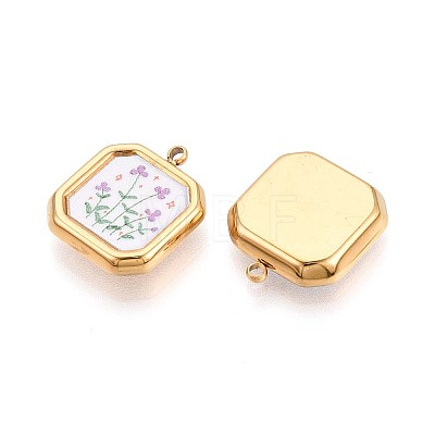 Printed Style 304 Stainless Steel Square with Flower Pendants STAS-T071-24B-G-1