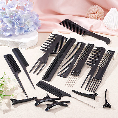Plastic 10Pcs Hair Comb & 10Pcs Alligator Clip Set for Hairdressing DIY-TA0015-58-1