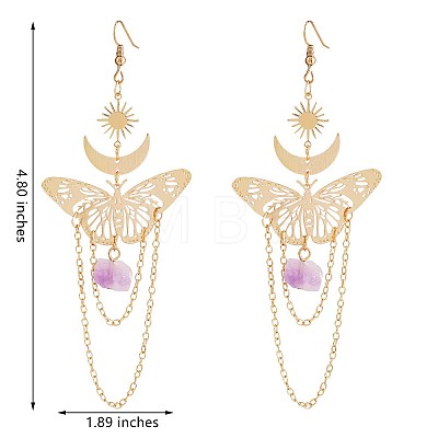 Alloy Butterfly with Natural Amethyst Tassel Dangle Earrings JE983A-1