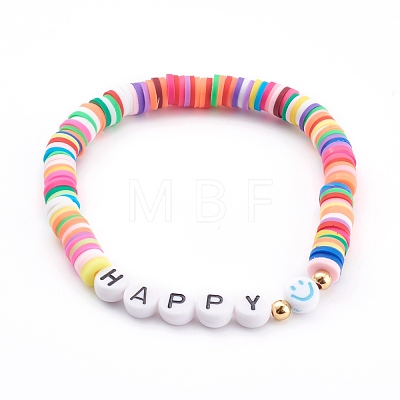 Rainbow Polymer Clay Heishi Beaded Stretch Bracelets for Valentine's Day BJEW-JB05942-1