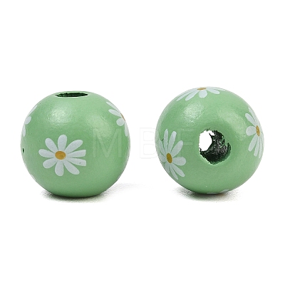 Printed Wood European Beads WOOD-G029-07C-1