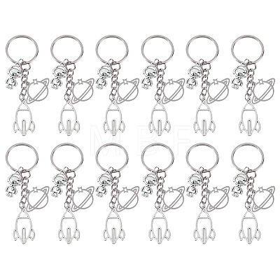 12Pcs Alloy & 304 Stainless Steel Robot & Rocket & Planet Keychains KEYC-FH00100-1