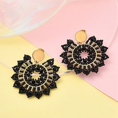 304 Stainless Steel & Bohemian Beaded Flower Dangle Stud Earrings for Women EJEW-R001-04A-1