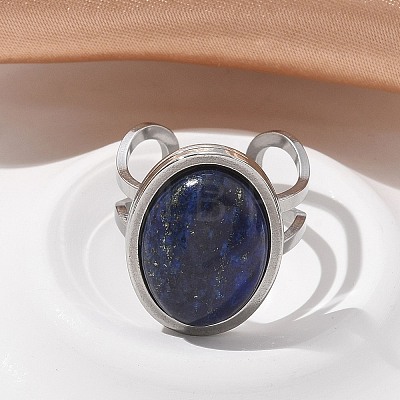 Oval Natural Lapis Lazuli Finger Rings RJEW-M062-02P-01-1