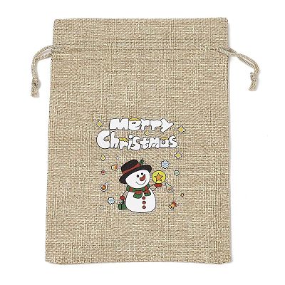 Christmas Printed Burlap Packing Pouches Drawstring Bags ABAG-Q053-02B-01-1