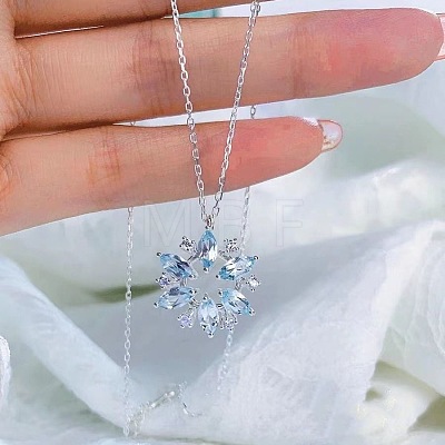 Christmas Alloy Rhinestone Snowflake Pendant Necklaces for Women WG7EFB7-01-1