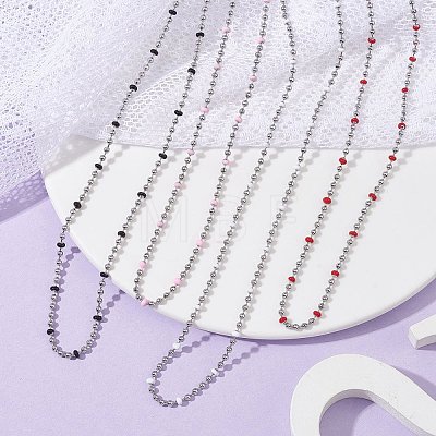 304 Stainless Steel Enamel Ball Chains Necklaces for Women NJEW-JN04542-1