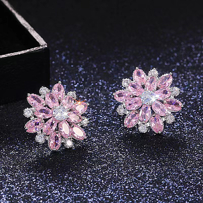 Brass Micro Pave Cubic Zirconia Stud Earrings LM0648-6-1