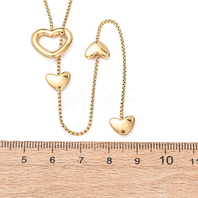 304 Stainless Steel Heart Y Tassel Lariat Necklaces for Women NJEW-F378-04G-1