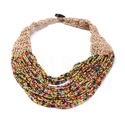 Bohemia Style Multi-strand Glass Seed Beaded Bib Necklaces for Women NJEW-G149-01C-1